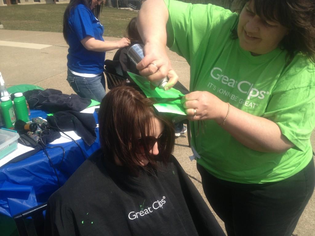 Brave+the+Shave+encouraged+students+to+dye+a+green+streak+in+their+hair+or+get+a+buzz+cut+in+support+of+the+fight+against+childhood+cancer.