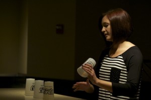 Kristen Kudla preforming the cup song with four cups during the Miss Athena pageant on Sunday evening. 