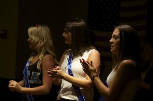 The tree winners of the Miss Athena Pageant, from left to right; First place winner Allison Mead, Runner up, Michelle Emanuele, and Crowd Favorite Nikki Benyo. 