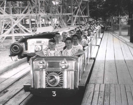 The predecessor of Kennywoods Thunderbolt, The Pippin (pictured here in the late 1950s/ early1960s) featured the same trains the Thunderbolt currently utilizes.  2014 will mark the return of the train headlights.  The center will feature a new light with a glowing Thunderbolt T.