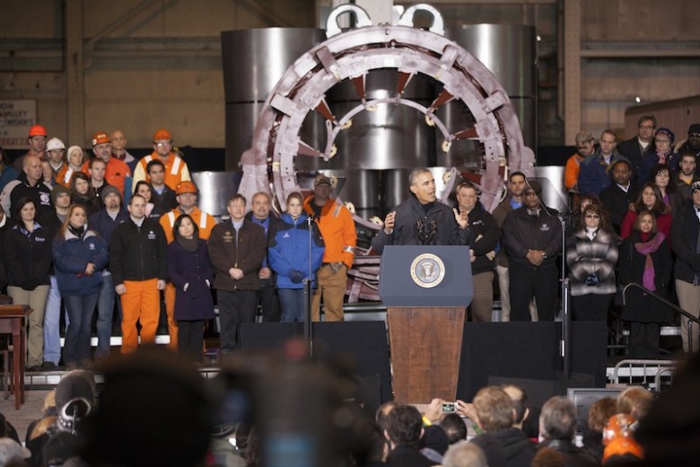 President Obama, shown here during his visit to the Mon Valley in January, speaks at the CCAC West Hills campus on Wednesday afternoon.