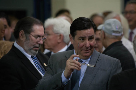 Pittsburgh Mayor Bill Peduto taking his seat with other politicians before the President and Vice President arrived. 