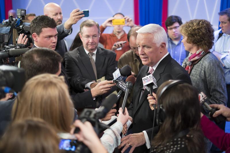 Tom Corbett at WTAE station for the last of three debates in the P.A. governor race.. 