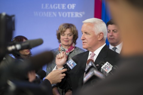 Tom Corbett at WTAE station for the last of three debates in the P.A. governor race.. 