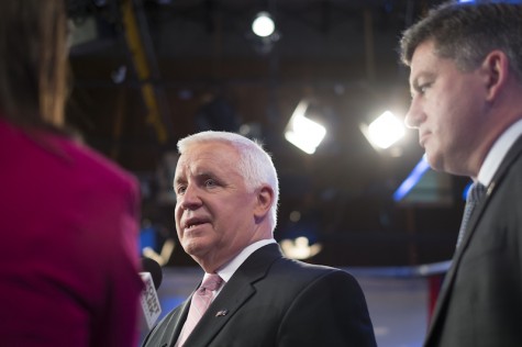 Tom Corbett at WTAE station for the last of three debates in the P.A. governor race.. 