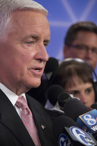 Tom Corbett at WTAE station for the last of three debates in the P.A. governor race.. 
