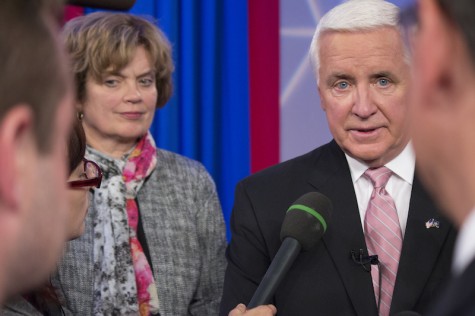 Tom Corbett at WTAE station for the last of three debates in the P.A. governor race.. 