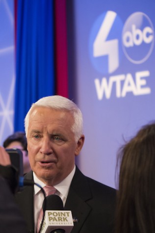 Tom Corbett at WTAE station for the last of three debates in the P.A. governor race.. 