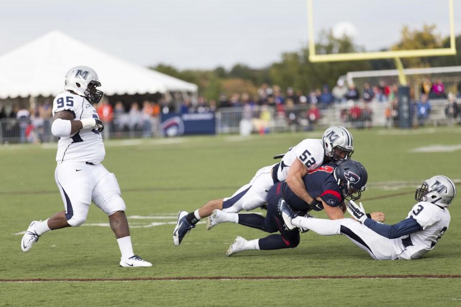 Robert Morris QB Derik Abbott was sacked seven times against Monmouth 