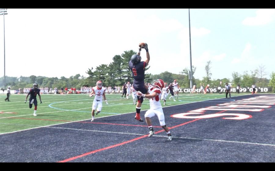 Nic Lamica grabbed this TD pass, but RMU fell short