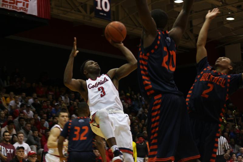 Kavon Stewart going up for shot in their most recent home match up against Bucknell back in 2015