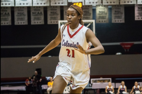 Mikalah Mulrain's double-double performance helped the Colonials take down the Red Flash to split their season match-up with Saint Francis 