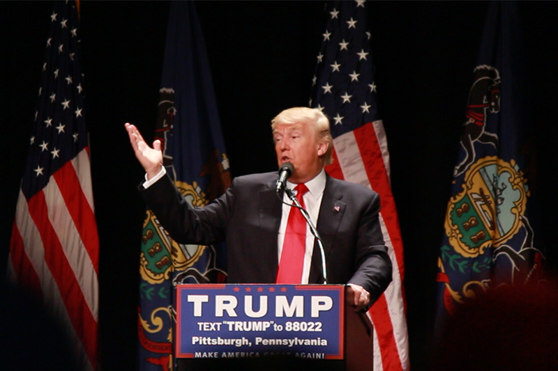 Donald Trump at speaking in Pittsburgh in April 2016. RMU Sentry Medias Eddie Sheehy attended the rally. Photo credit: Eddie Sheehy