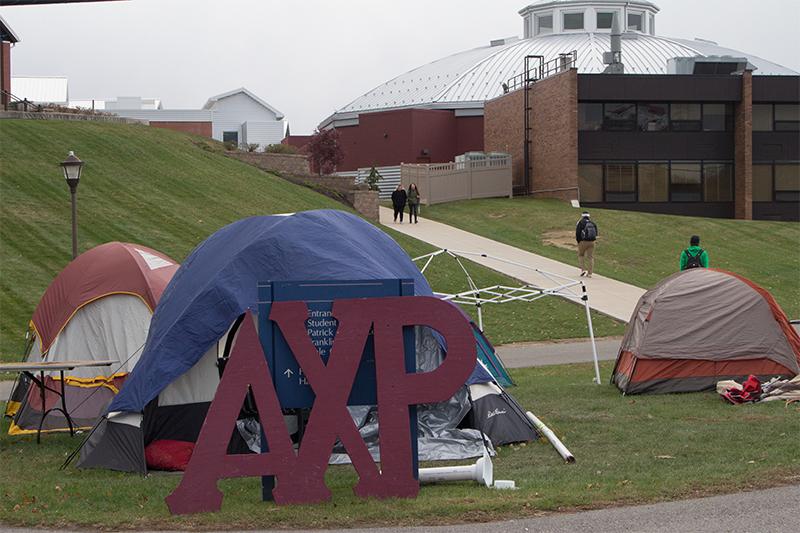 Alpha Chi Rho camping in cold temperatures to raise awareness