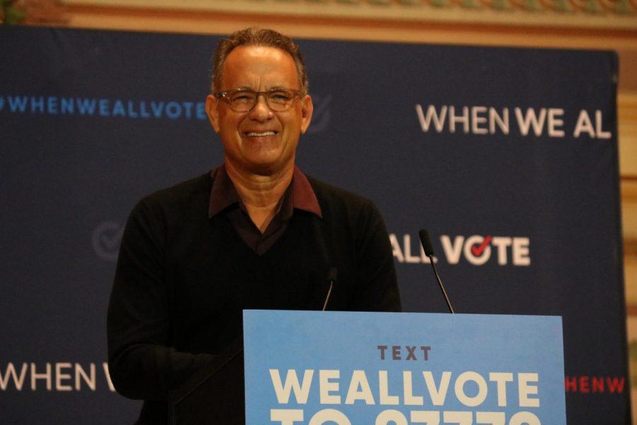 Tom+Hanks+speaks+at+When+We+All+Vote+rally.