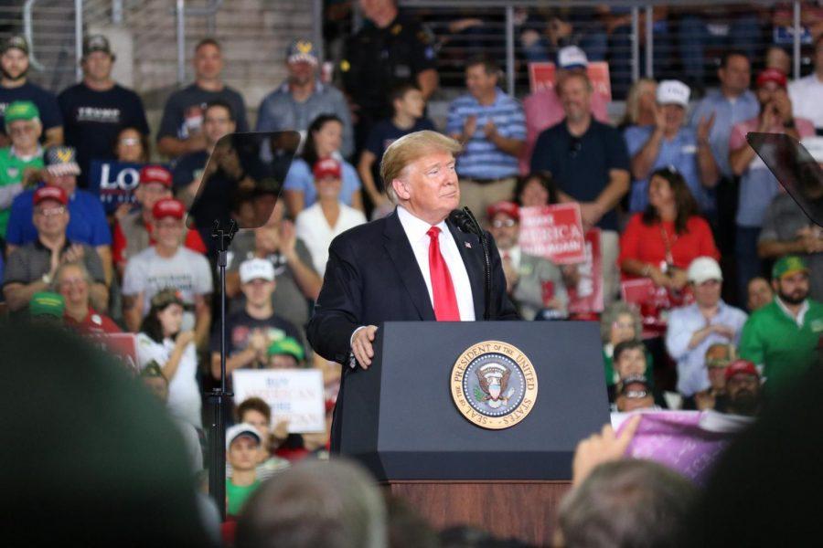 President Donald J. Trump speaks to thousands of people at the Erie Insurance Arena in Erie, Pennsylvania on October 10, 2018.