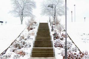 Snow blankets Robert Morris University campus.