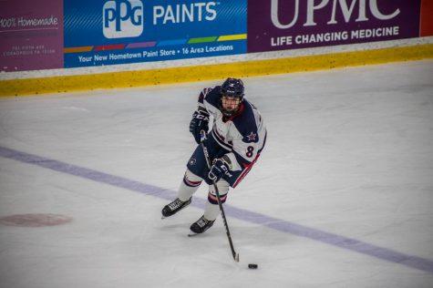 Eric Israel skates against Niagara on Nov. 2, 2018 (David Auth/RMU Sentry Media) Photo credit: David Auth