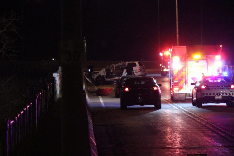 A five car accident closes McKees Rocks Bridge late on Feb. 15, 2019.