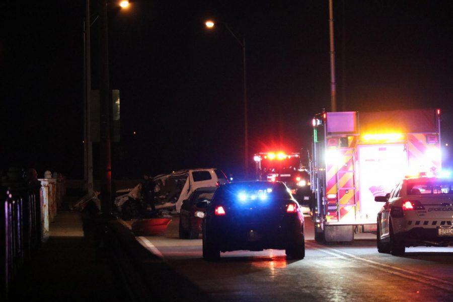 A five car accident closes McKees Rocks Bridge late on Feb. 15, 2019.