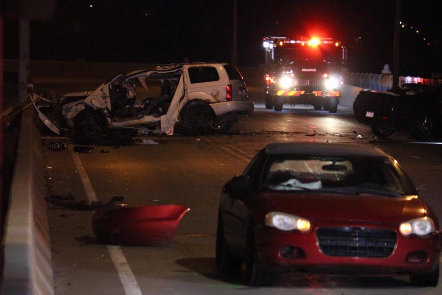 A five car accident closes McKees Rocks Bridge late on Feb. 15, 2019.