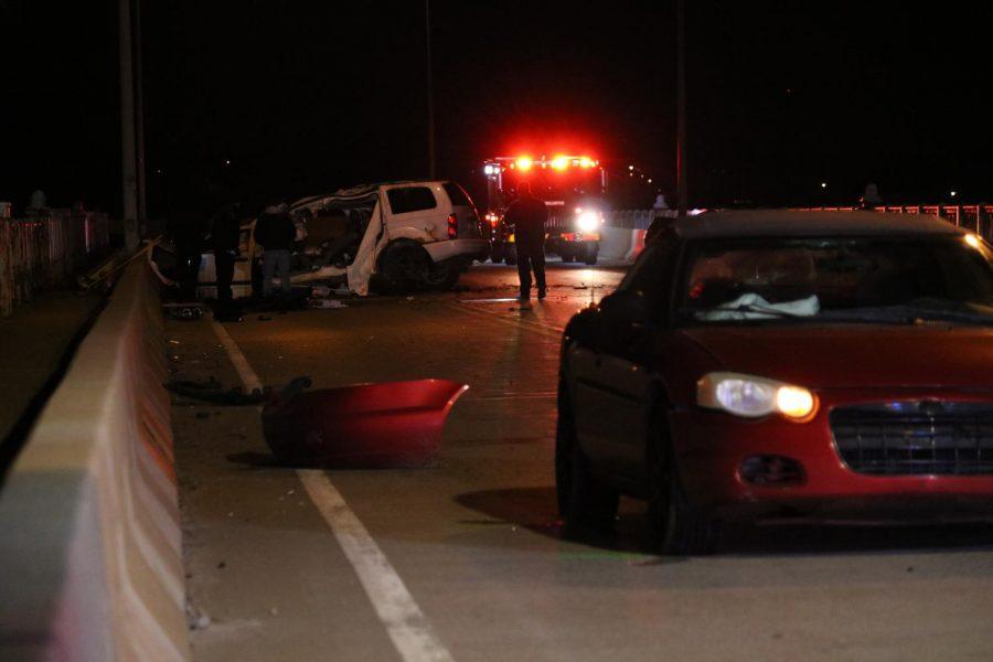 A five car accident closes McKees Rocks Bridge late on Feb. 15, 2019.