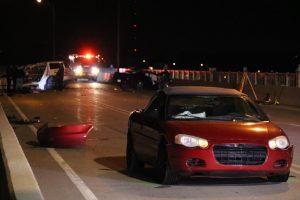 A five car accident closes McKees Rocks Bridge late on Feb. 15, 2019.