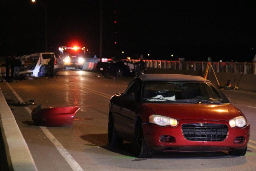 A five car accident closes McKees Rocks Bridge late on Feb. 15, 2019.