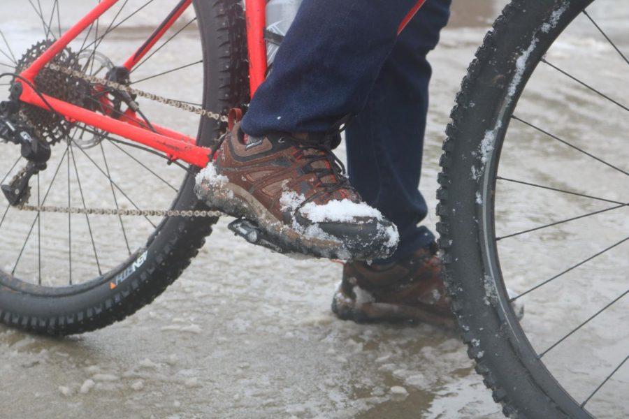 Will ODonnell, decides the weather is perfect to test his new snow tires for his bike on Feb. 20, 2019.