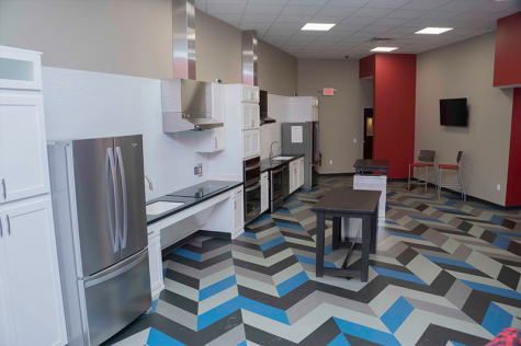 Newly remodeled Yorktown Hall kitchen opens for students to use in 2019. Photo Credit: (Office of Residence Life) 