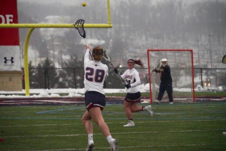 MOON TOWNSHIP -- Hannah Miller passes the ball against Canisius on Feburary 20, 2019 (Tim Kelly/RMU Sentry Media).