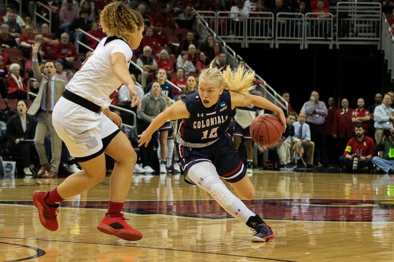 Sophomore Guard Nina Augustin drives to the hoop in the first round of the NCAA tournament. Moon Township, PA March 22, 2019. (Samuel Anthony/RMU Sentry Media) Photo credit: Samuel Anthony