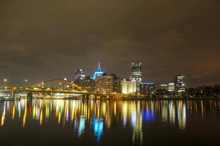 Bridges and buildings in Downtown Pittsburgh reflect off the citys mirror-like rivers on an early spring morning. Photo Date: March 29, 2019 Photo Credit: (RMU Sentry Media/Gage Goulding)