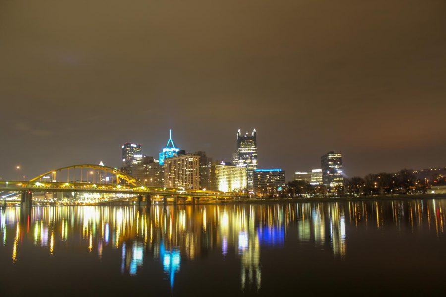 Bridges and buildings in Downtown Pittsburgh reflect off the citys mirror-like rivers on an early spring morning. Photo Date: March 29, 2019 Photo Credit: (RMU Sentry Media/Gage Goulding)