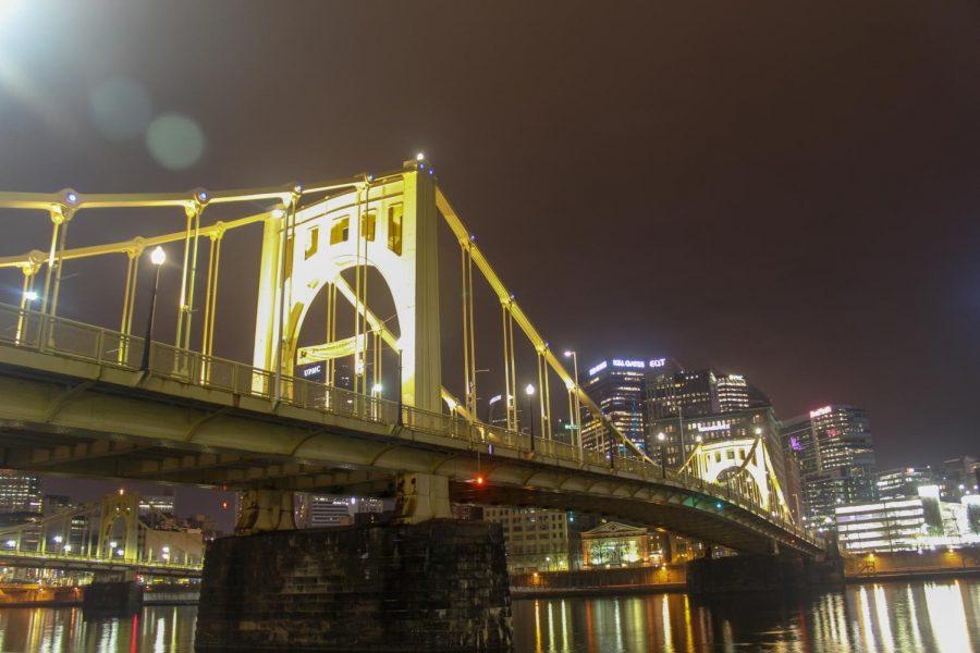 The Roberto Clemente Bridge spans the Allegheny River, connecting Downtown Pittsburgh to the North Shore. Photo Date: March 29, 2019. Photo Credit: (RMU Sentry Media/Gage Goulding)