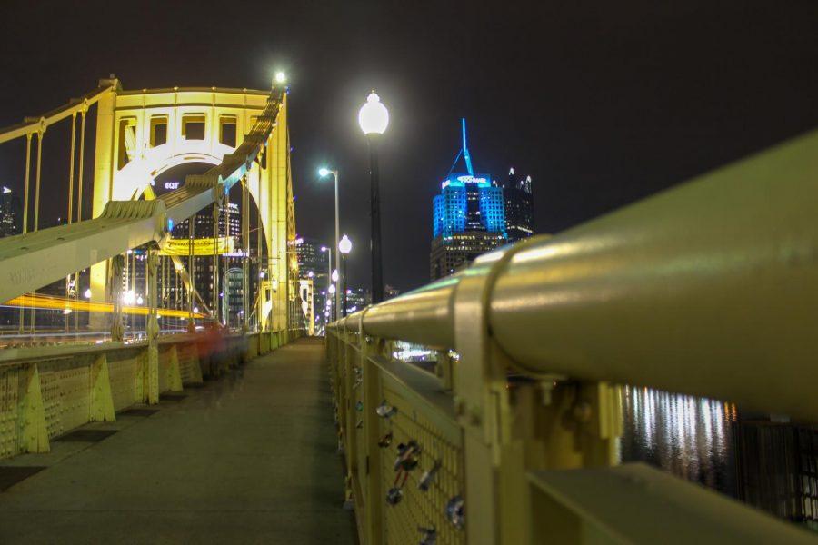 The Roberto Clemente Bridge spans the Allegheny River, connecting Downtown Pittsburgh to the North Shore. Photo Date: March 29, 2019. Photo Credit: (RMU Sentry Media/Gage Goulding)