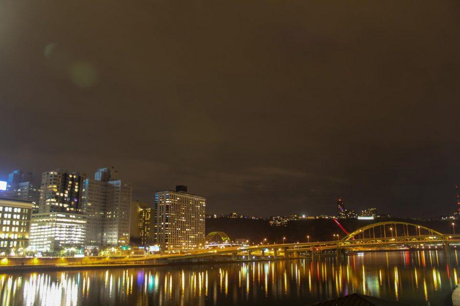 A view of the Downtown Pittsburgh point where the three rivers meet. Photo Date: March 29, 2019. Photo Credit: (RMU Sentry Media/Gage Goulding)