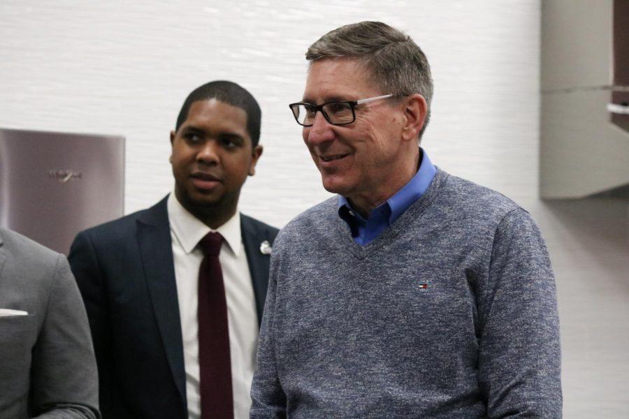 Robert Morris University President Dr. Christopher Howard hosts Pizza with the President in order to connect more with student body. Photo Credit: (RMU Sentry Media/Megan Shandel)