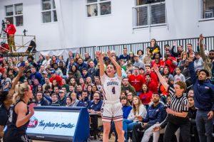 Isabella Posset fires off a shot just before the end of the first quarter. Moon Township, PA March 17, 2019. (David Auth/RMU Sentry Media)