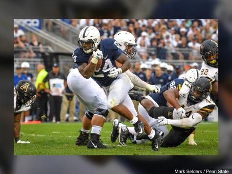 Penn States Miles Sanders (24) scores on a two yard run during fourth quarter action of the the Nittany Lions game with Appalachian State, Photo Date: 10/9/18 Photo Credit: (MGN Online)