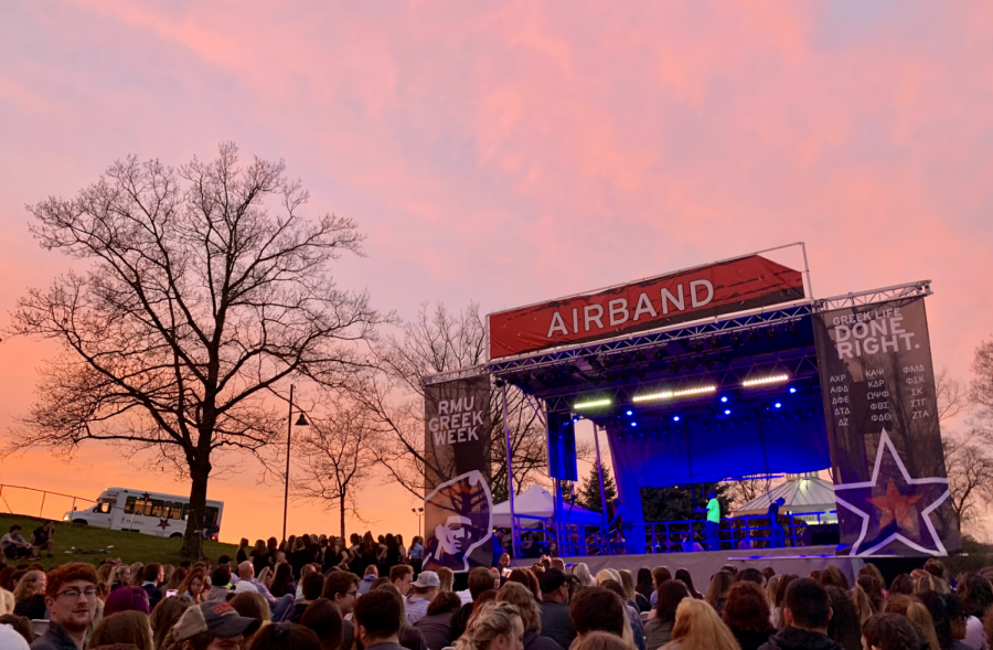 RMU students enjoy a scenic spring sunset April 12, 2019 during one of the school’s oldest tradition: Airband. (David Auth/RMU Sentry Media)