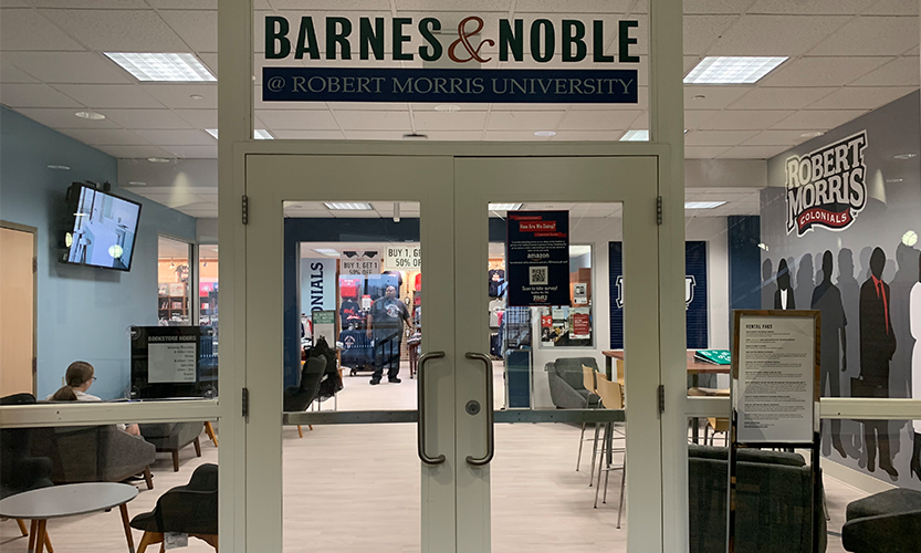 Robert Morris Universitys book store receives store renovations sponsored by Barnes and Noble. 

Photo Credit: (RMU Sentry Media/ Soundharjya Babu)