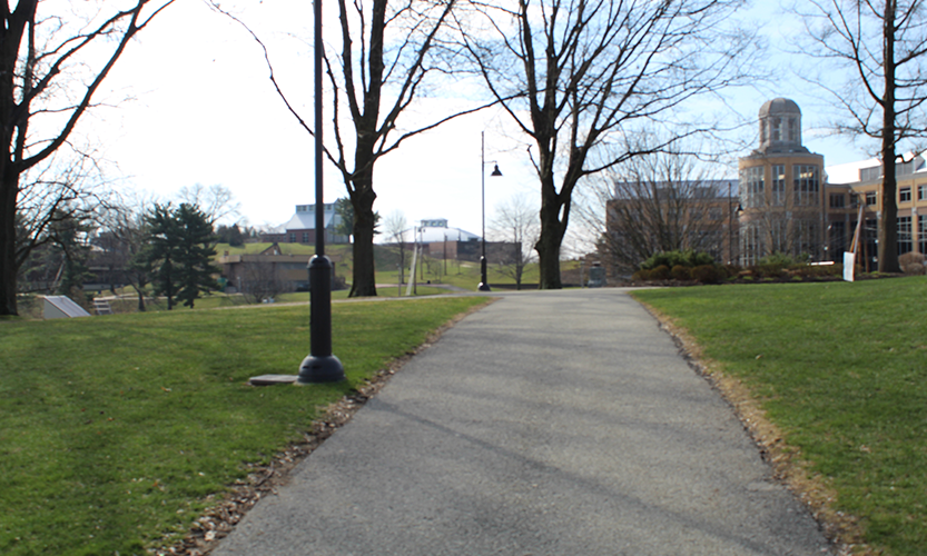 Robert Morris Universitys Beautiful Nicholson Center on a pleasant April day. 
Photo Credit: (RMU Sentry Media/ Soundharjya Babu)