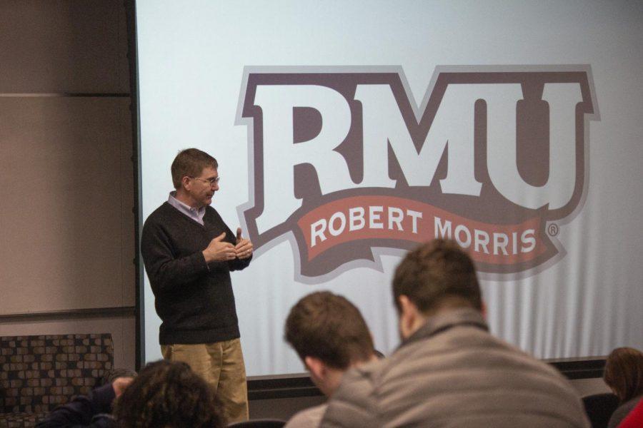 Former Congressman Keith Rothfus speaking to RMU students on campus in Hopwood Hall on Wednesday, Feb. 12