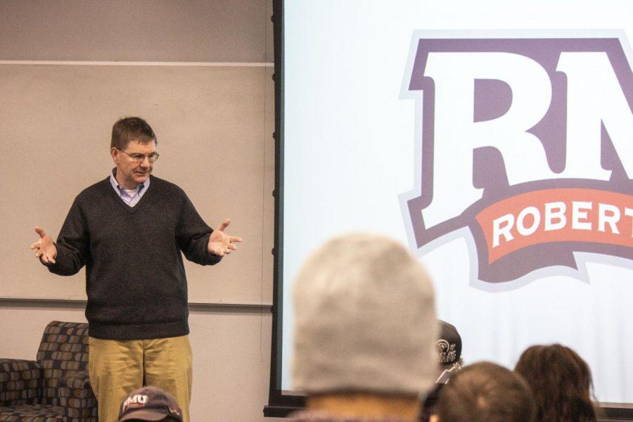 Former Congressman Keith Rothfus speaking to RMU students on campus in Hopwood Hall
