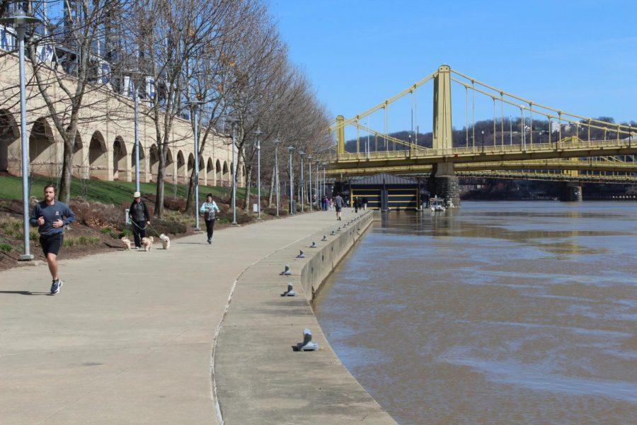 City life remains active during social distancing, with many using the nice day to get exercise with pets. March 22, 2020. Pittsburgh, PA.