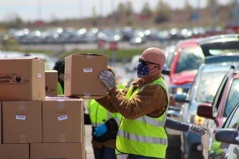 Over 800 boxes were distributed on Wednesday, but the food bank was prepared for 1500 or more visitros. Moon Township, PA. April 22, 2020. RMU Sentry Media/Garret Roberts 