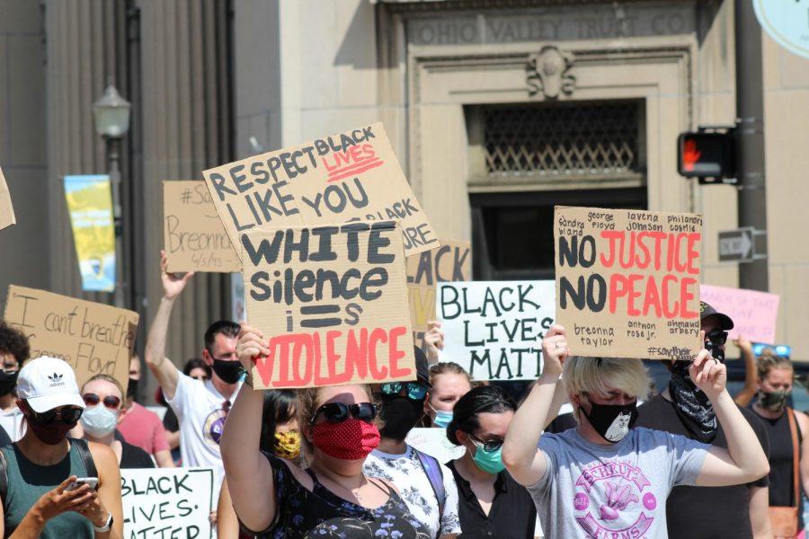 Signs called for communities to speak up against racism, especially those remaining silent throughout the murder of George Floyd. Coraopolis, PA. June 6, 2020. RMU Sentry Media/Garret Roberts 