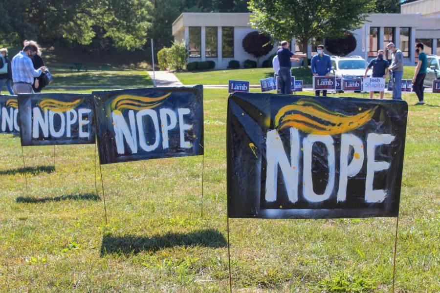 A homemade sign against Donald Trump.