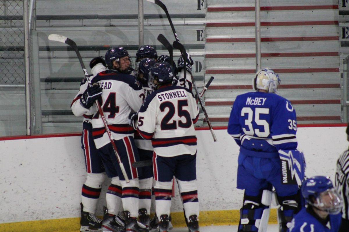 The+Colonials+celebrate+Jordan+Timmons+first+goal+as+a+Colonial.+Photo+Credit%3A+Nathan+Breisinger